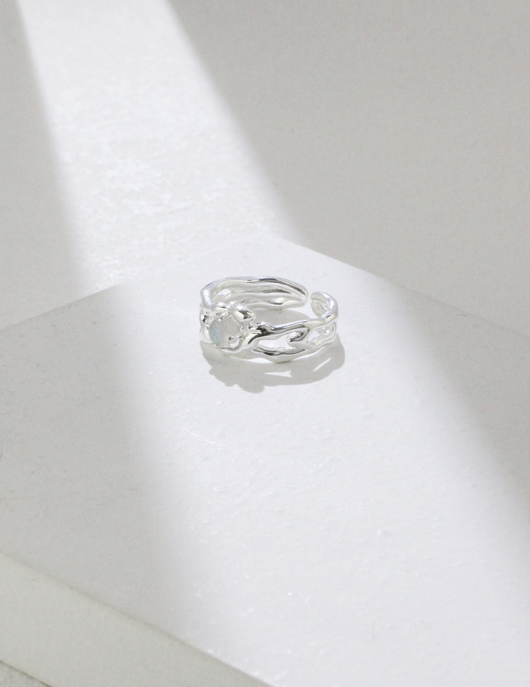 Double Layer Real Moonstone Ring