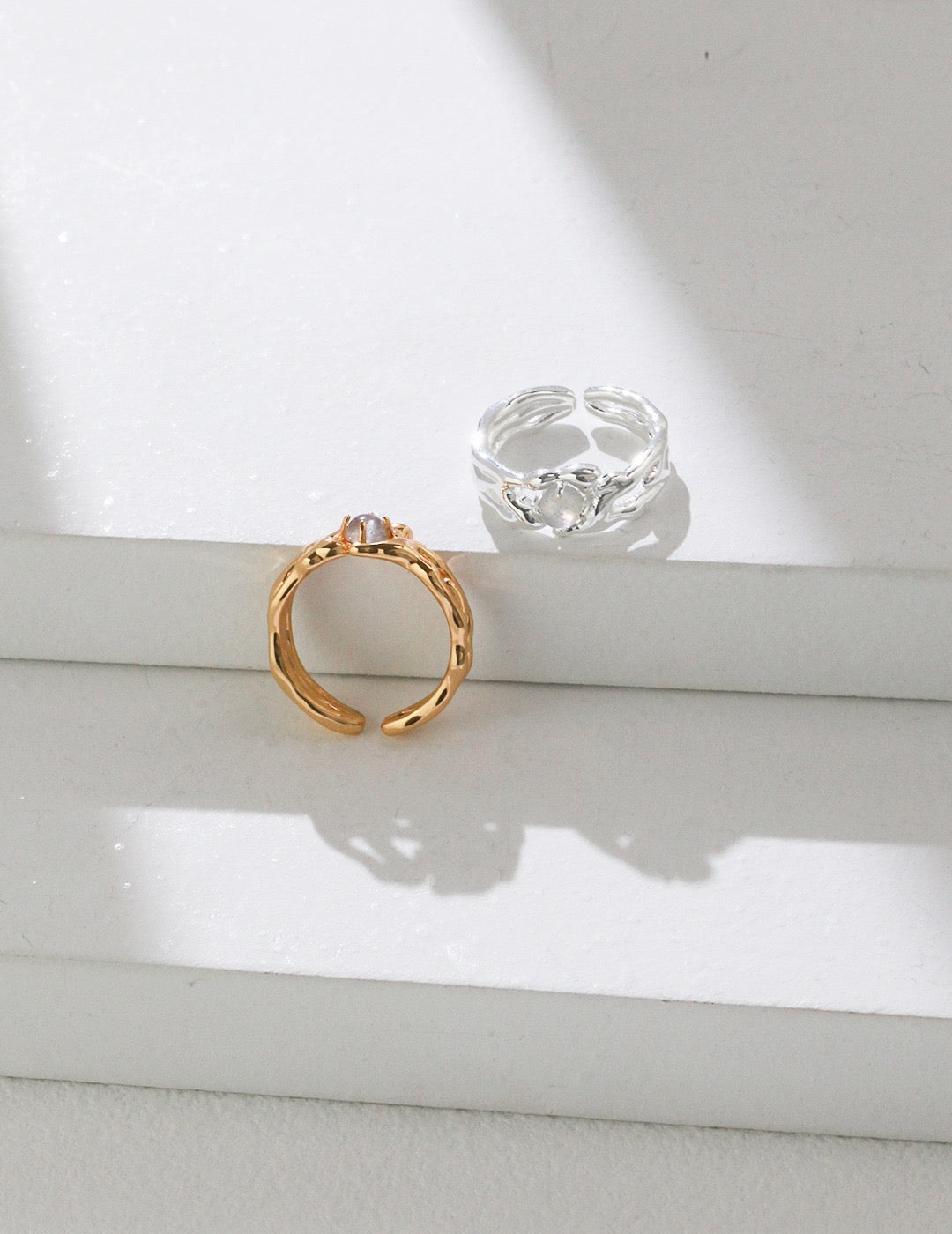 Double Layer Real Moonstone Ring