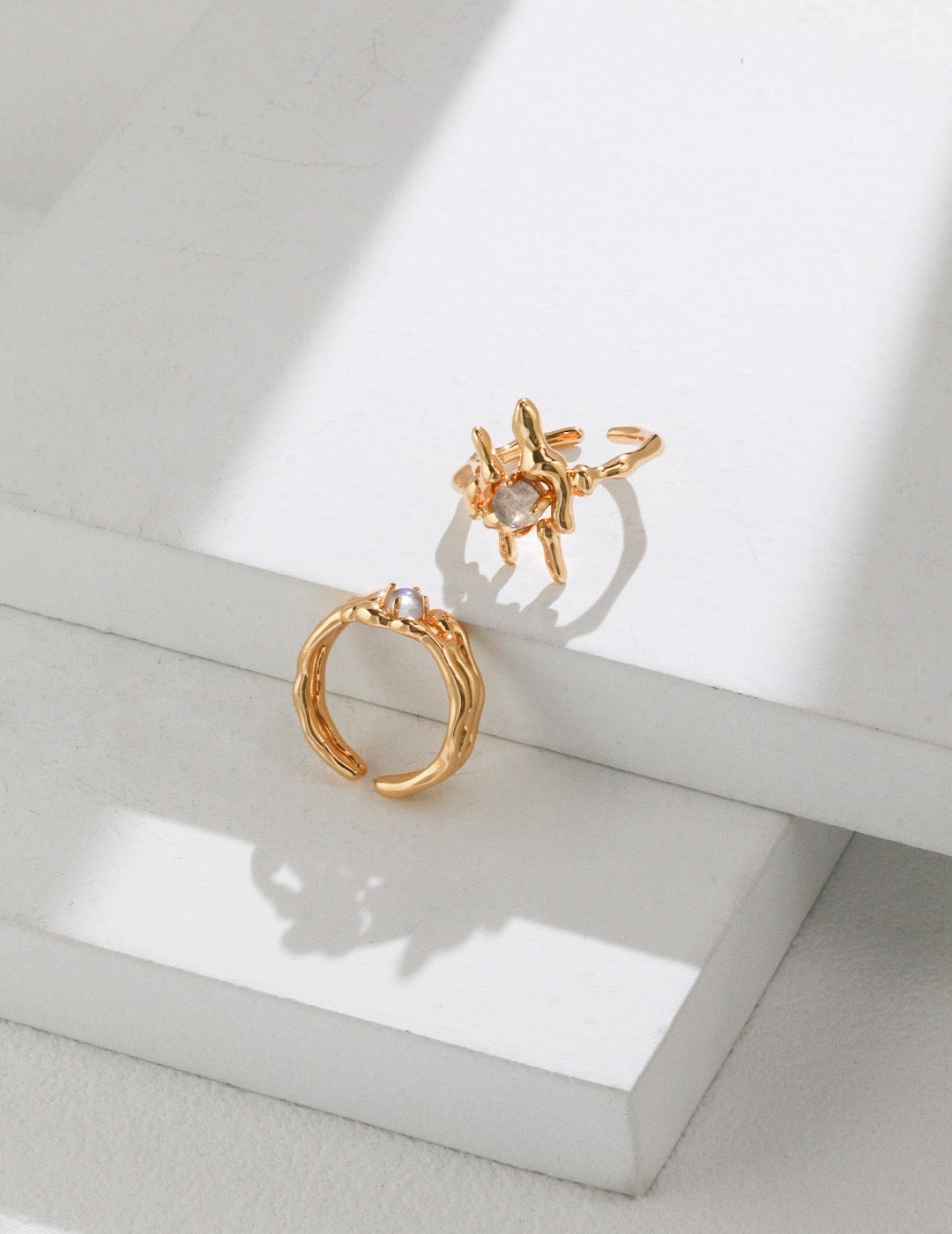 Double Layer Real Moonstone Ring