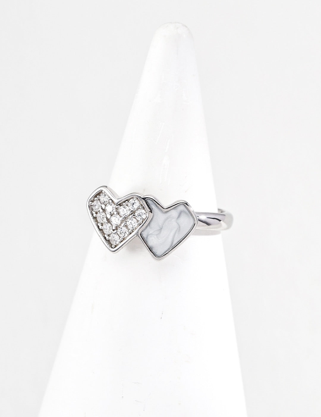 Double Heart Silver Ring