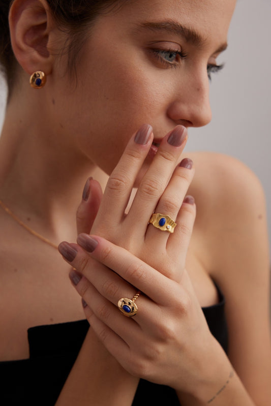 Lapis Lazuli Jewelry | Lapis Lazuli Leaf Ring | Estincele Jewellery | Women's Rings