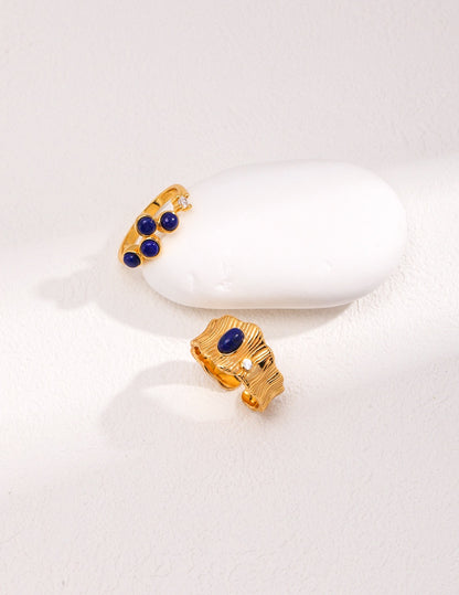 Lapis Lazuli Leaf Ring | Estincele Jewellery | Women's Rings