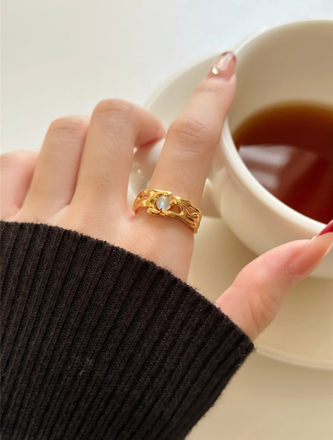 Double Layer Real Moonstone Ring