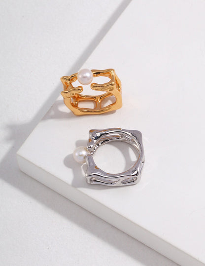 Double Layer Square Pearl Ring