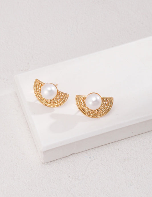Scalloped French Style Pearl Earrings | Estincele Jewellery | women's earrings