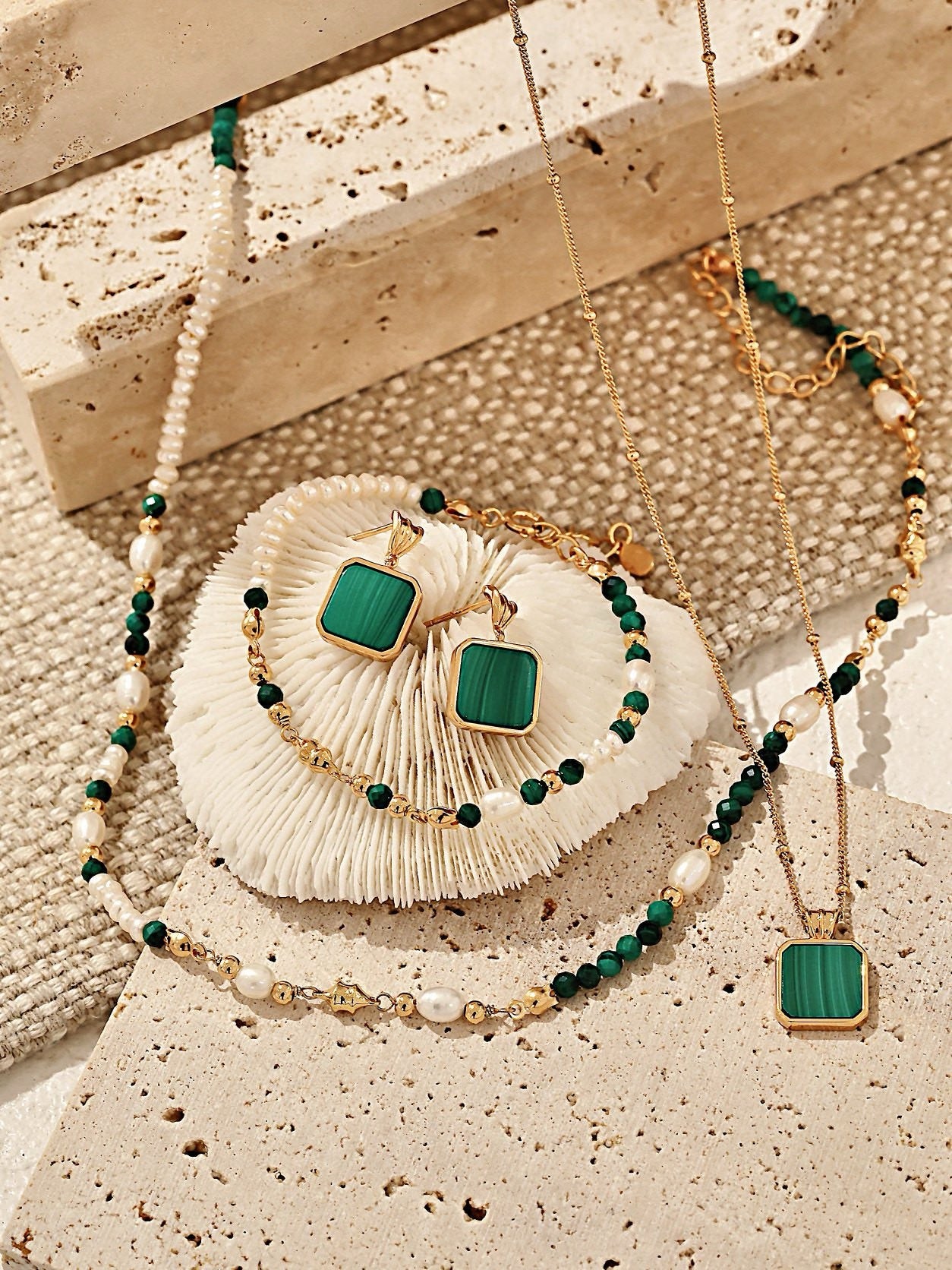 Malachite Natural Pearls Sterling Silver Bracelet