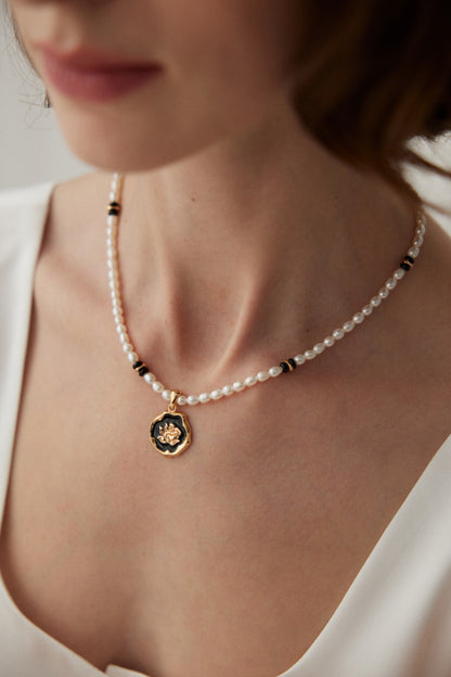 French Golden Rose Pearl Necklace