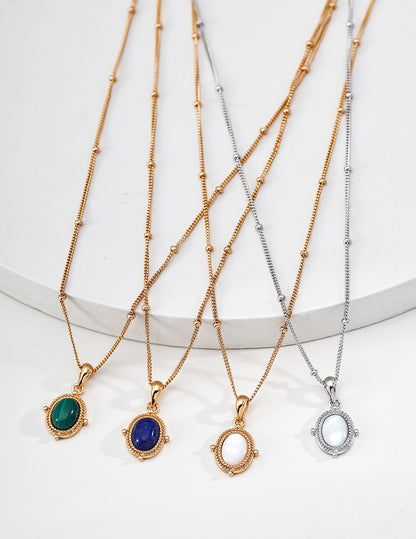 Mother-of-pearl Minimalist Oval Sterling Silver Necklace