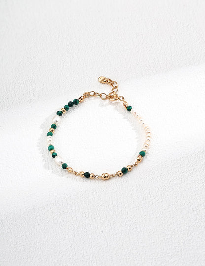 Malachite Natural Pearls Sterling Silver Bracelet