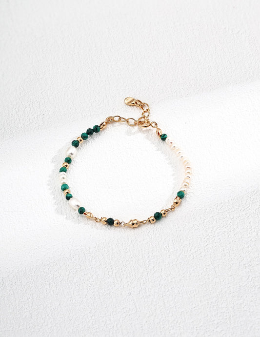 Malachite Natural Pearls Sterling Silver Bracelet