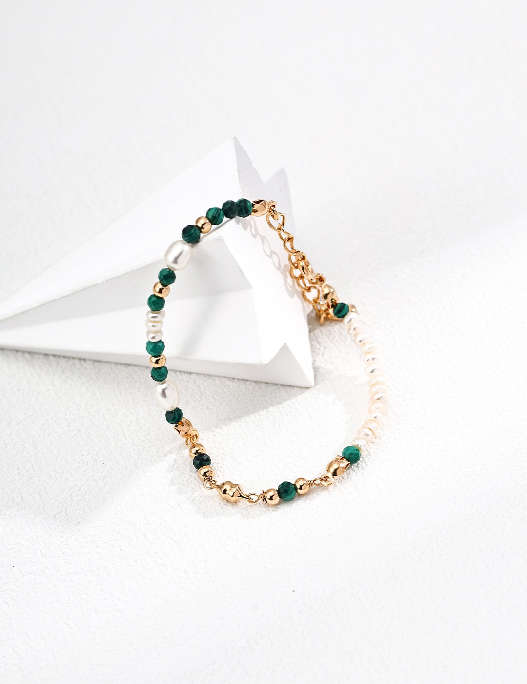 Malachite Natural Pearls Sterling Silver Bracelet