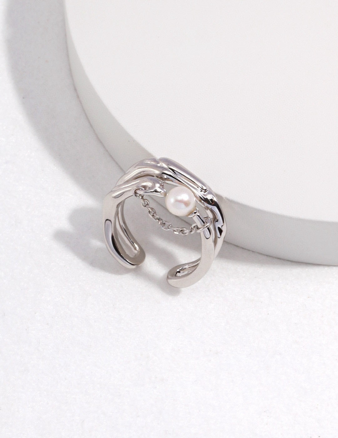 Double Layer Pearl Silver Ring