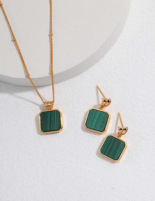 Square Malachite Sterling Silver Earrings