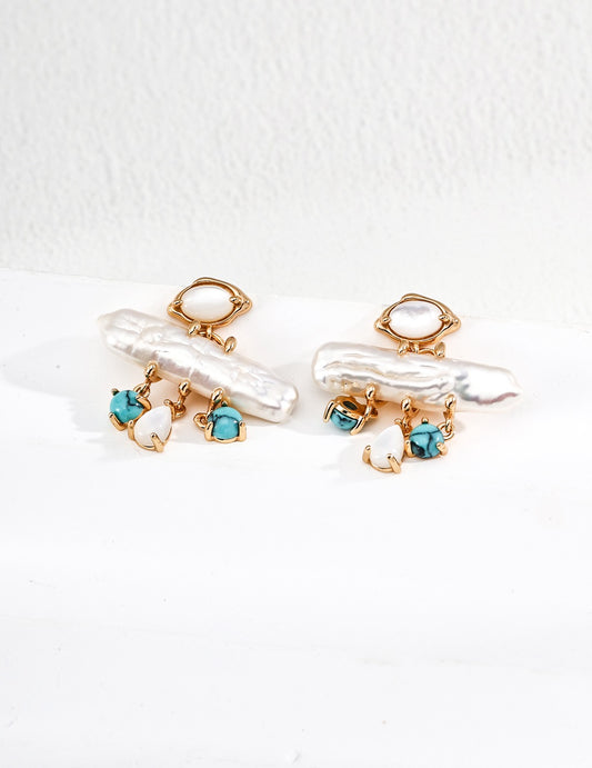 Natural Turquoise Blue Pearl Earrings