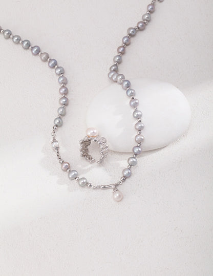 Grey Pearl Necklace | Grey Jewellery | Women's necklace | Grey pearl earrings