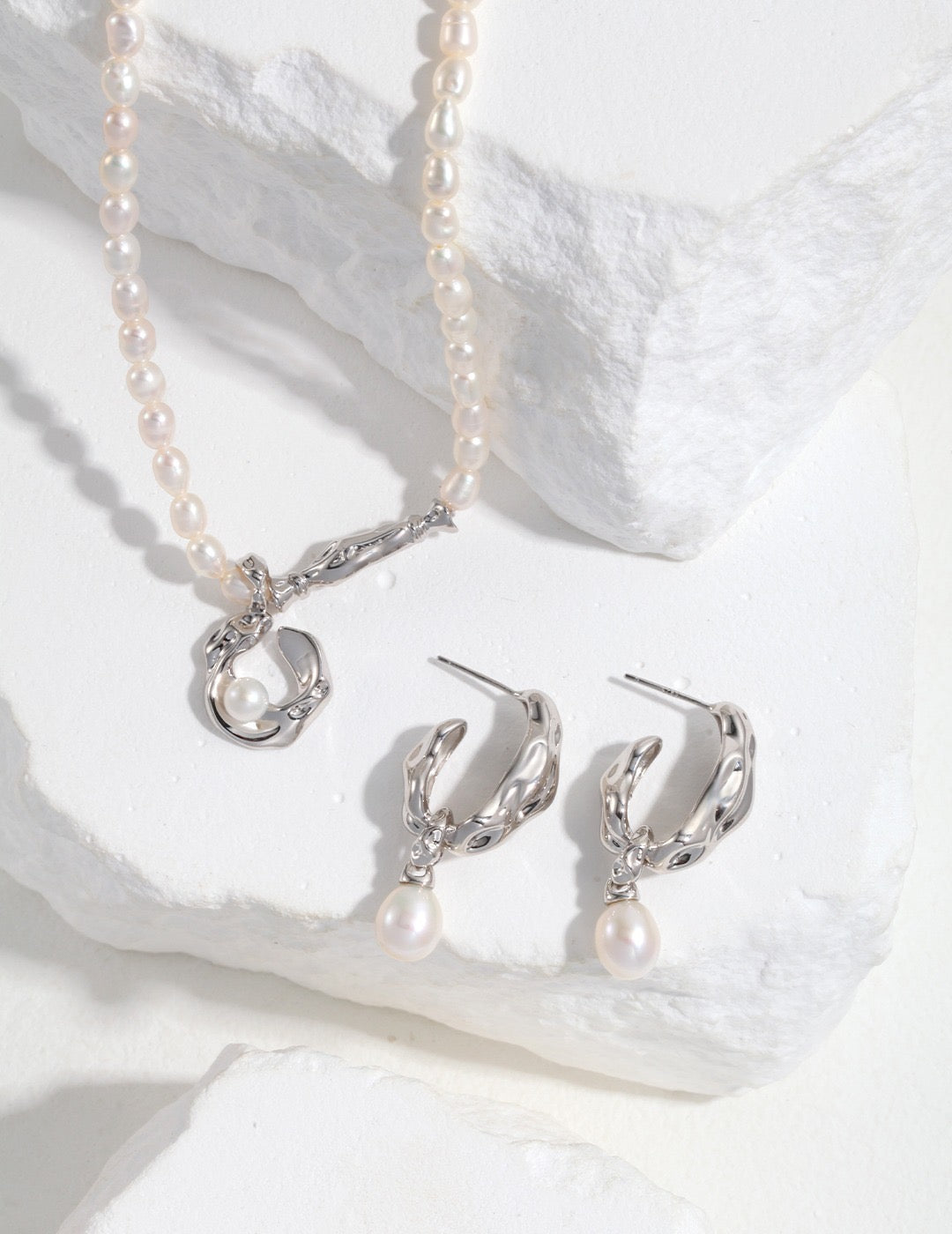 Silk Scarf Natural Pearl Earrings | Estincele Jewellery | Women's earrings
