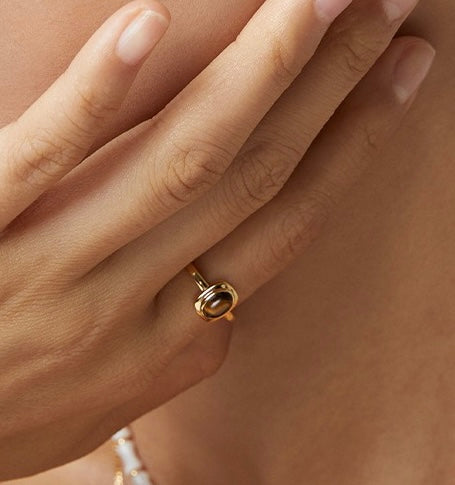 Natural Oval Tigers Eye Sterling Silver Ring